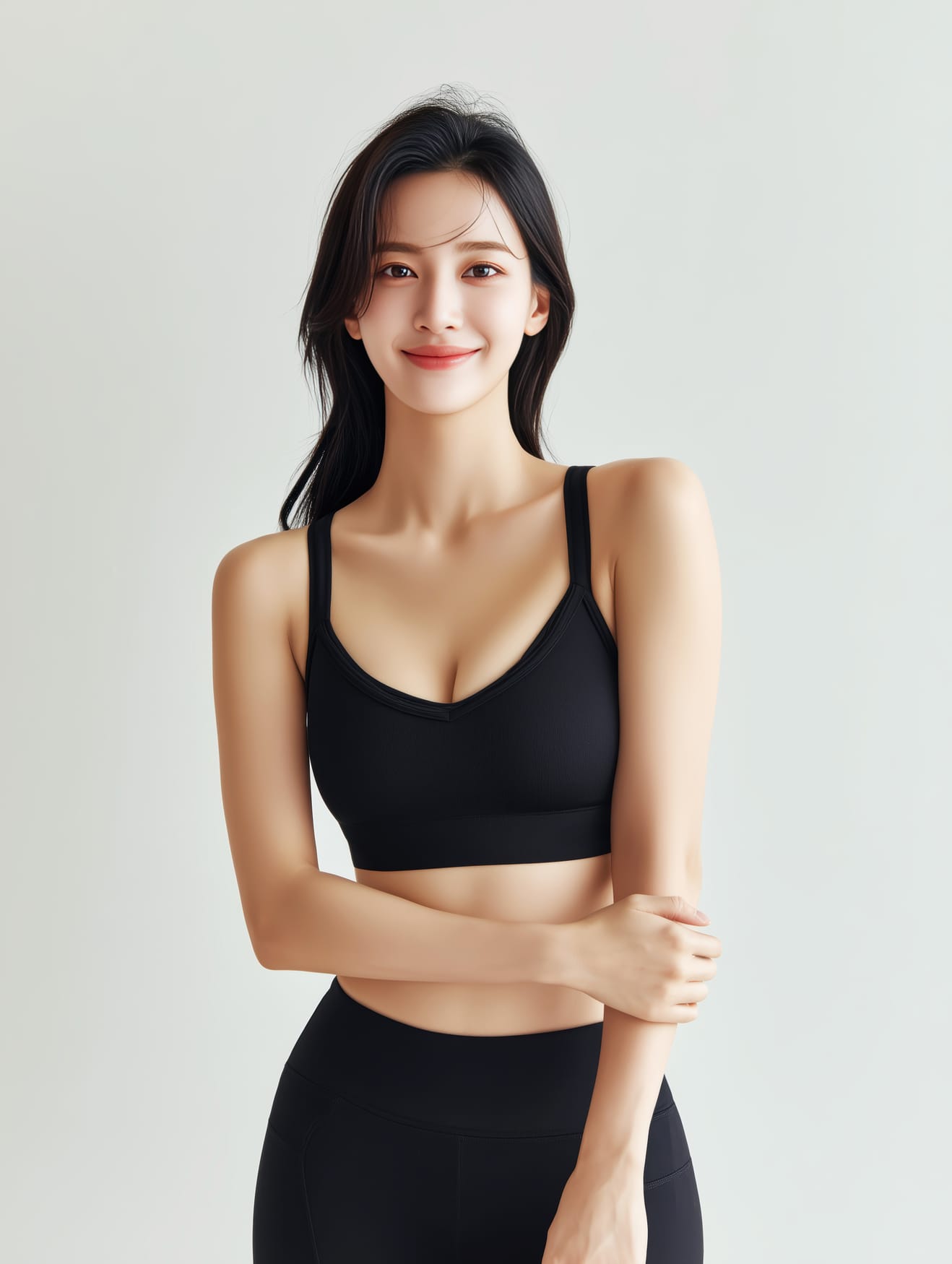 다미온의원 체형성형 안내 이미지 — 운동복 차림 모델 전신