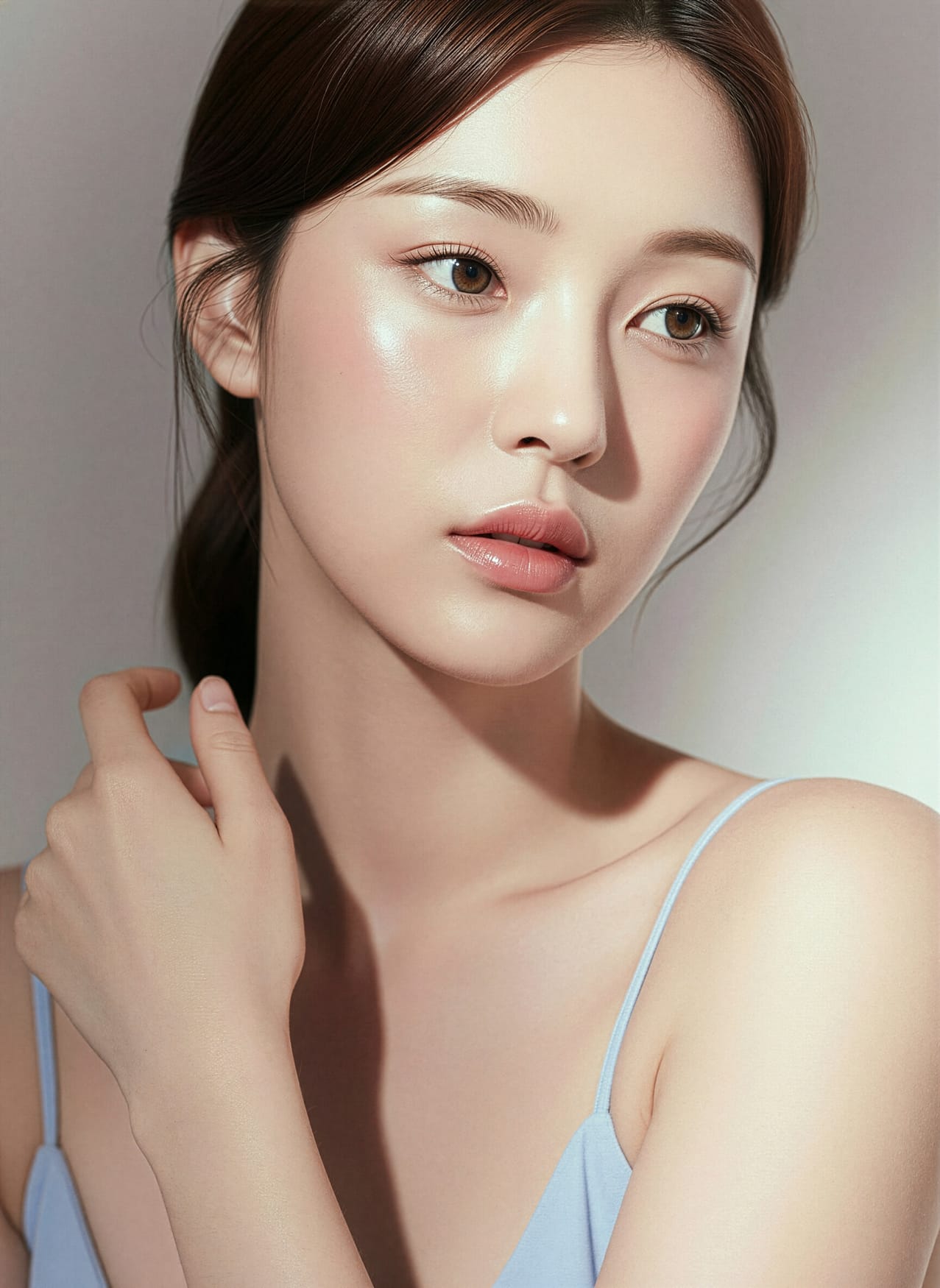 다미온의원 코성형 안내 이미지 — 모델 얼굴 반측면, 콧대와 코끝 라인
